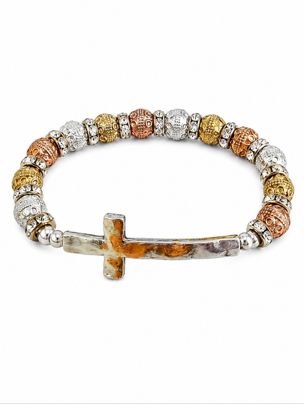 L&J INSPIRED Unisex Metal Beaded Cross Stretch Bracelet